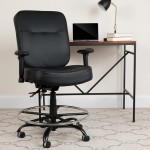 Big & Tall 400 lb. Rated Black LeatherSoft Ergonomic Drafting Chair with Adjustable Arms