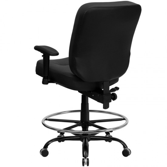 Big & Tall 400 lb. Rated Black LeatherSoft Ergonomic Drafting Chair with Adjustable Arms