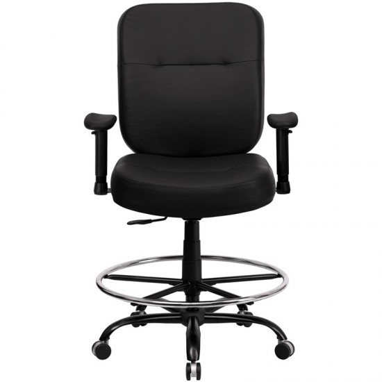 Big & Tall 400 lb. Rated Black LeatherSoft Ergonomic Drafting Chair with Adjustable Arms