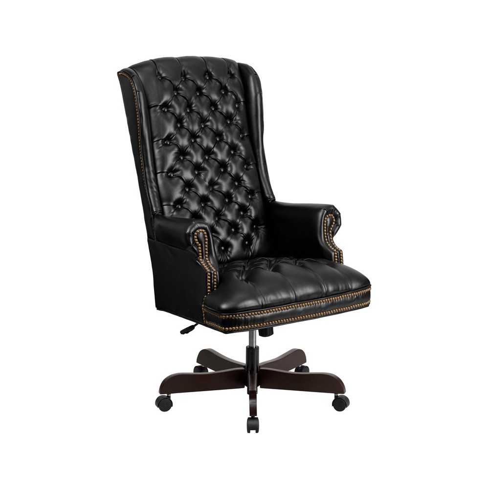 High Back Traditional Fully Tufted Black LeatherSoft Executive Swivel Ergonomic Office Chair with Arms