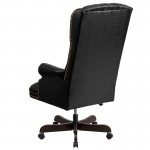 High Back Traditional Fully Tufted Black LeatherSoft Executive Swivel Ergonomic Office Chair with Arms