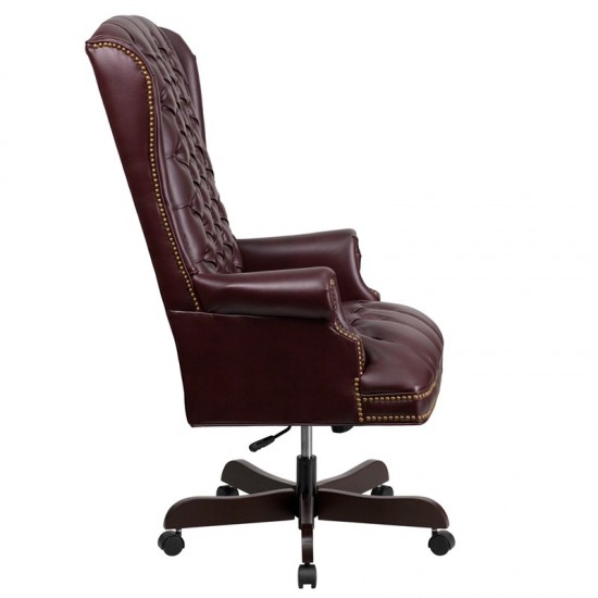 High Back Traditional Fully Tufted Burgundy LeatherSoft Executive Swivel Ergonomic Office Chair with Arms