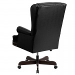 High Back Traditional Tufted Black LeatherSoft Executive Ergonomic Office Chair with Oversized Headrest & Nail Trim Arms