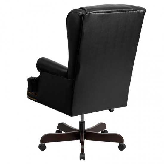 High Back Traditional Tufted Black LeatherSoft Executive Ergonomic Office Chair with Oversized Headrest & Nail Trim Arms