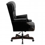 High Back Traditional Tufted Black LeatherSoft Executive Ergonomic Office Chair with Oversized Headrest & Nail Trim Arms