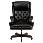 High Back Traditional Tufted Black LeatherSoft Executive Ergonomic Office Chair with Oversized Headrest & Nail Trim Arms