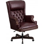 High Back Traditional Tufted Burgundy LeatherSoft Executive Ergonomic Office Chair with Oversized Headrest & Arms