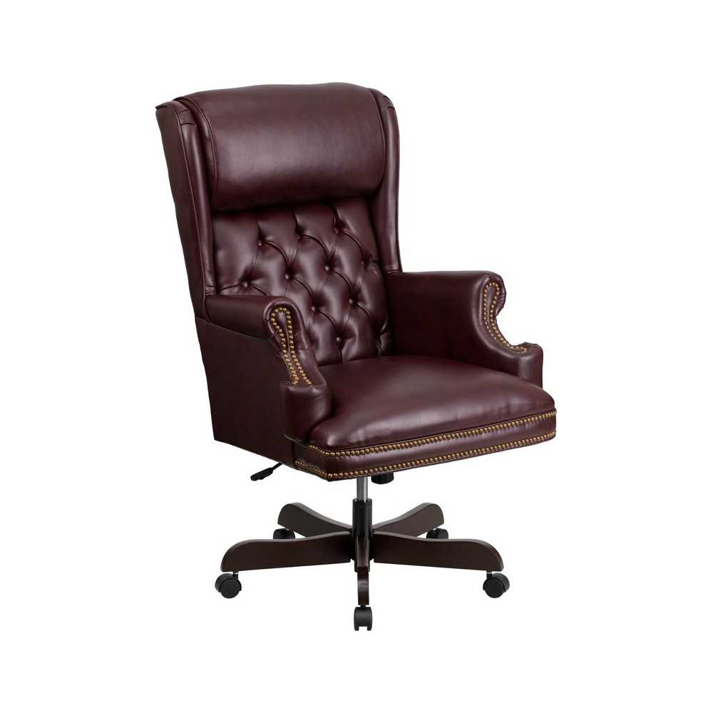 High Back Traditional Tufted Burgundy LeatherSoft Executive Ergonomic Office Chair with Oversized Headrest & Arms