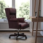 High Back Traditional Tufted Burgundy LeatherSoft Executive Ergonomic Office Chair with Oversized Headrest & Arms