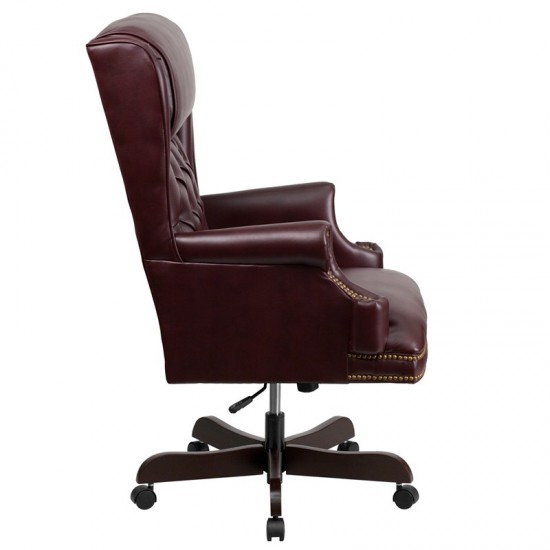 High Back Traditional Tufted Burgundy LeatherSoft Executive Ergonomic Office Chair with Oversized Headrest & Arms