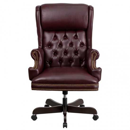 High Back Traditional Tufted Burgundy LeatherSoft Executive Ergonomic Office Chair with Oversized Headrest & Arms