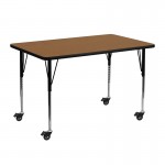Mobile 24\'\'W x 48\'\'L Rectangular Oak Thermal Laminate Activity Table - Standard Height Adjustable Legs