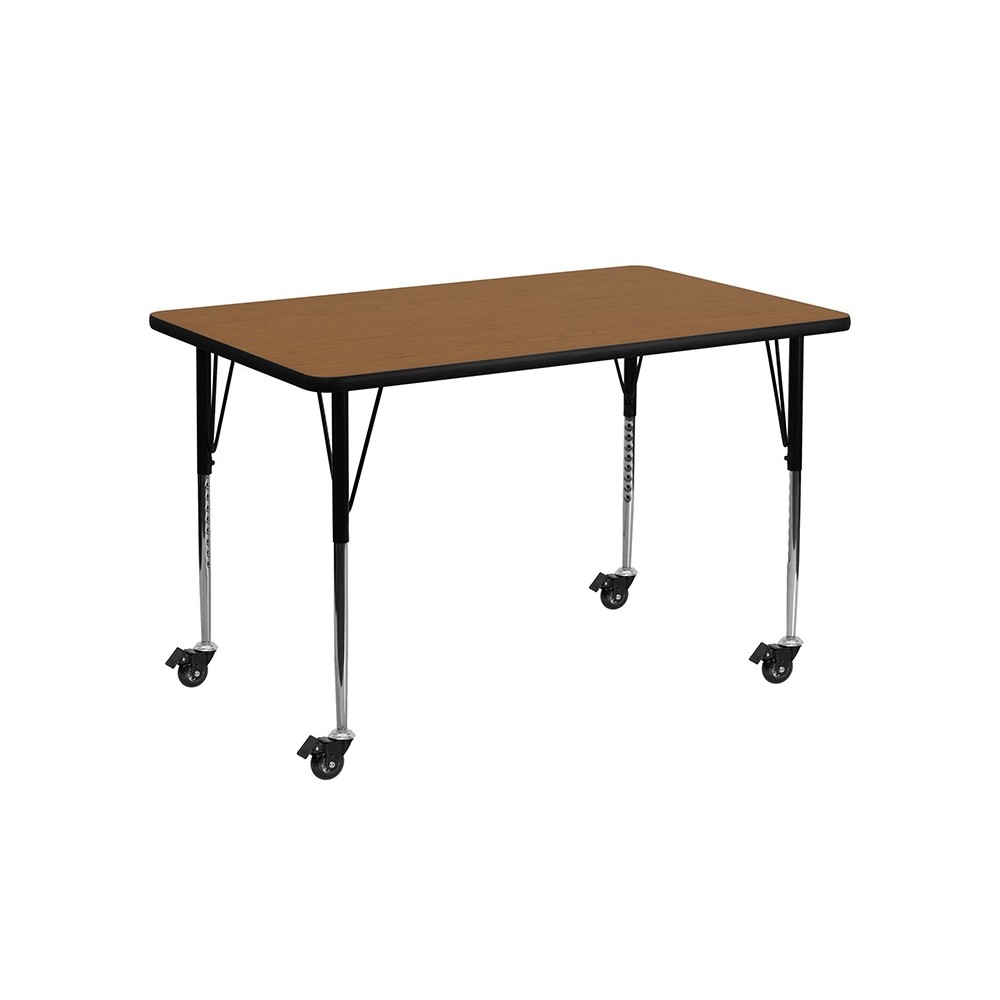 Mobile 24''W x 48''L Rectangular Oak Thermal Laminate Activity Table - Standard Height Adjustable Legs Mobile 24''W x 48''L Rectangular Oak Thermal Laminate Activity Table - Standard Height Adjustable Legs