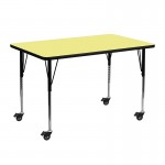 Mobile 24''W x 48''L Rectangular Yellow Thermal Laminate Activity Table - Standard Height Adjustable Legs