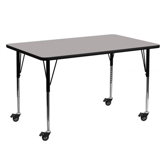 Mobile 24''W x 60''L Rectangular Grey HP Laminate Activity Table - Standard Height Adjustable Legs