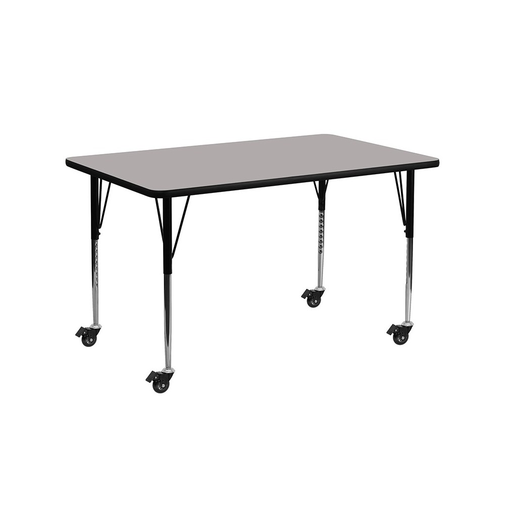 Mobile 24''W x 60''L Rectangular Grey HP Laminate Activity Table - Standard Height Adjustable Legs