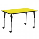 Mobile 24''W x 60''L Rectangular Yellow HP Laminate Activity Table - Standard Height Adjustable Legs