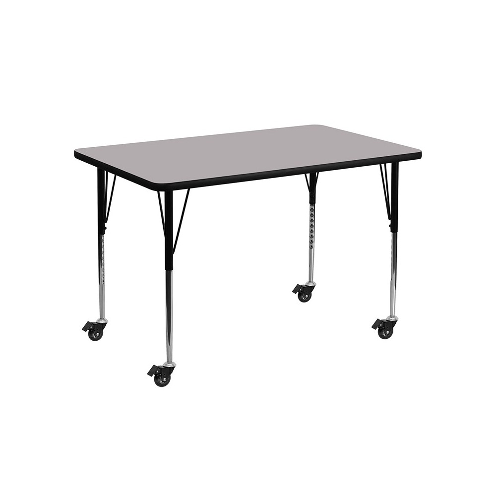 Mobile 30''W x 48''L Rectangular Grey Thermal Laminate Activity Table - Standard Height Adjustable Legs