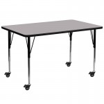 Mobile 30\'\'W x 72\'\'L Rectangular Grey Thermal Laminate Activity Table - Standard Height Adjustable Legs