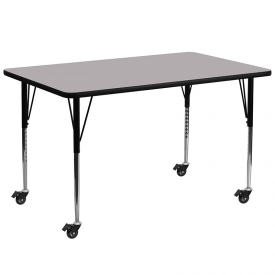 Mobile 30''W x 72''L Rectangular Grey Thermal Laminate Activity Table - Standard Height Adjustable Legs