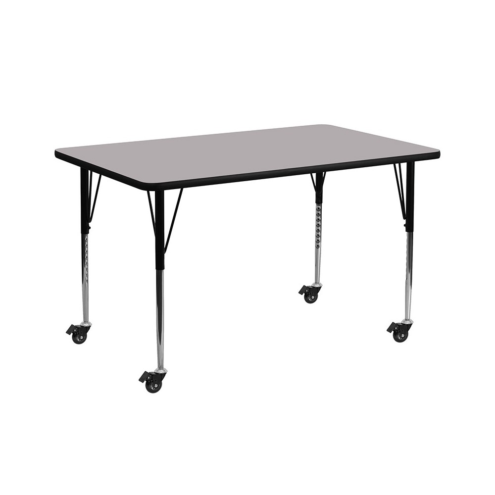 Mobile 30''W x 72''L Rectangular Grey Thermal Laminate Activity Table - Standard Height Adjustable Legs