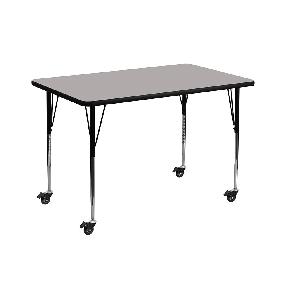 Mobile 36''W x 72''L Rectangular Grey HP Laminate Activity Table - Standard Height Adjustable Legs