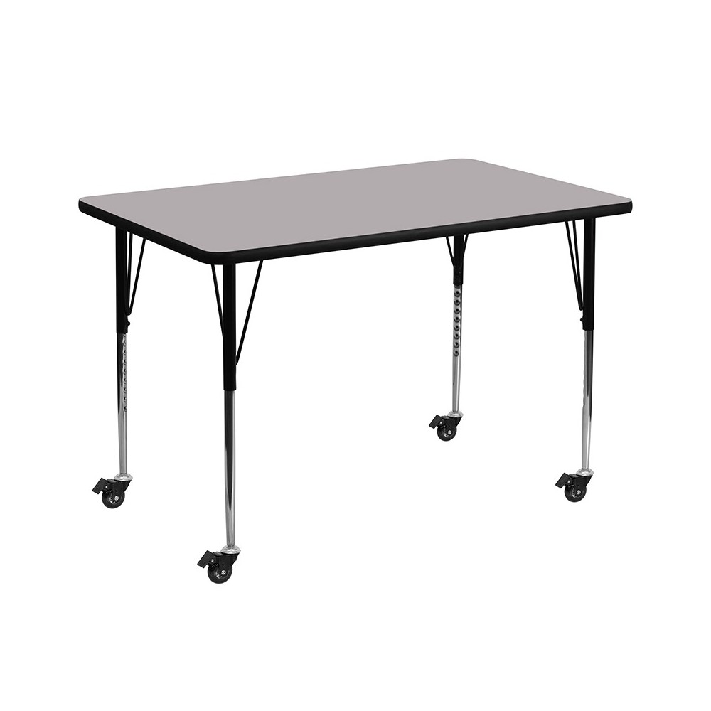 Mobile 36''W x 72''L Rectangular Grey Thermal Laminate Activity Table - Standard Height Adjustable Legs