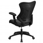 High Back Designer Black Mesh Executive Swivel Ergonomic Office Chair with LeatherSoft Seat and Adjustable Arms