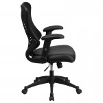 High Back Designer Black Mesh Executive Swivel Ergonomic Office Chair with LeatherSoft Seat and Adjustable Arms