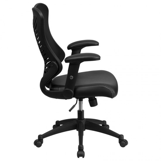 High Back Designer Black Mesh Executive Swivel Ergonomic Office Chair with LeatherSoft Seat and Adjustable Arms