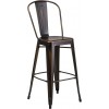 Commercial Grade 30" High Distressed Copper Metal Indoor-Outdoor Barstool with Back