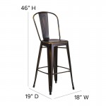 Commercial Grade 30" High Distressed Copper Metal Indoor-Outdoor Barstool with Back