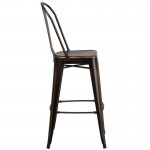 Commercial Grade 30" High Distressed Copper Metal Indoor-Outdoor Barstool with Back