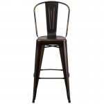 Commercial Grade 30" High Distressed Copper Metal Indoor-Outdoor Barstool with Back