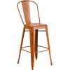 Commercial Grade 30" High Distressed Orange Metal Indoor-Outdoor Barstool with Back