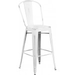 Commercial Grade 30" High Distressed White Metal Indoor-Outdoor Barstool with Back