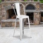 Commercial Grade 30" High Distressed White Metal Indoor-Outdoor Barstool with Back