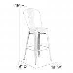 Commercial Grade 30" High Distressed White Metal Indoor-Outdoor Barstool with Back