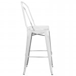 Commercial Grade 30" High Distressed White Metal Indoor-Outdoor Barstool with Back