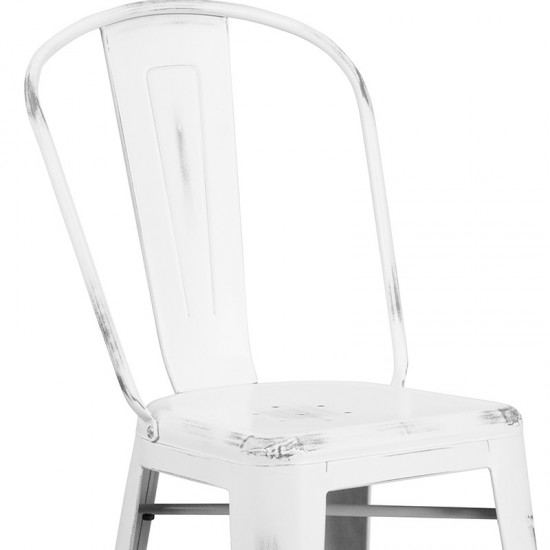 Commercial Grade 30" High Distressed White Metal Indoor-Outdoor Barstool with Back