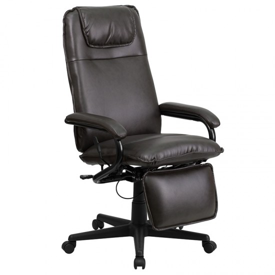 High Back Brown LeatherSoft Executive Reclining Ergonomic Swivel Office Chair with Arms