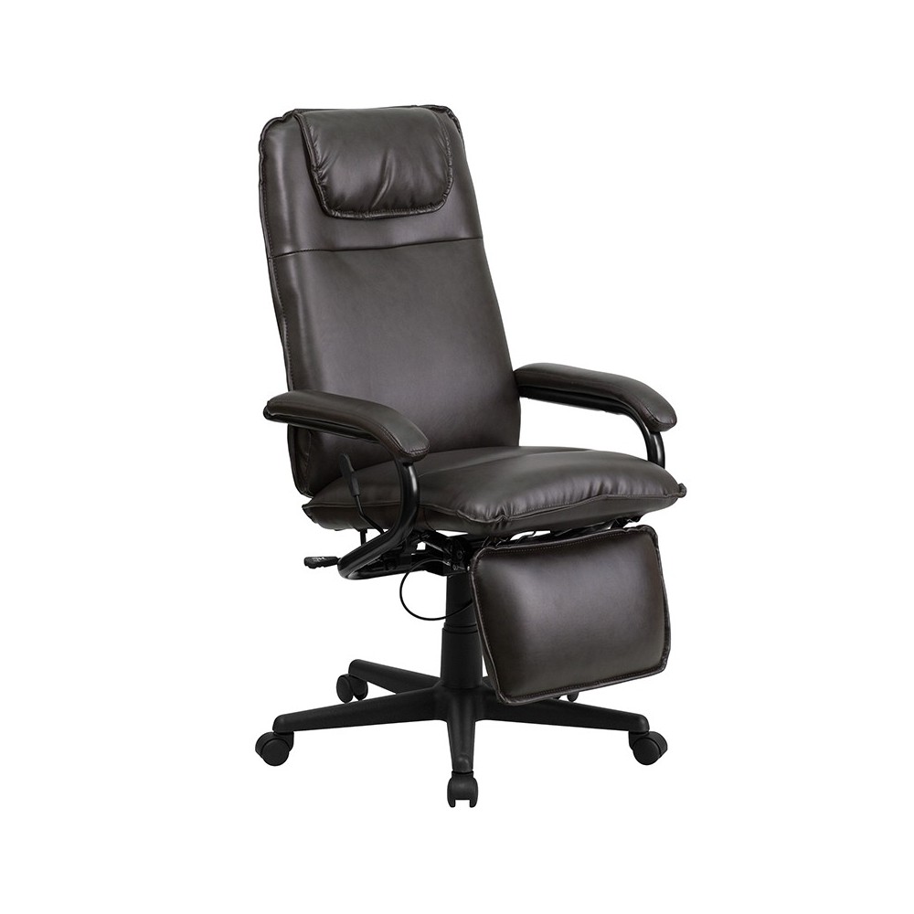 High Back Brown LeatherSoft Executive Reclining Ergonomic Swivel Office Chair with Arms