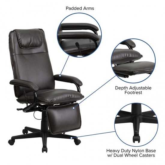 High Back Brown LeatherSoft Executive Reclining Ergonomic Swivel Office Chair with Arms