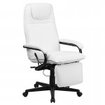 High Back White LeatherSoft Executive Reclining Ergonomic Swivel Office Chair with Arms