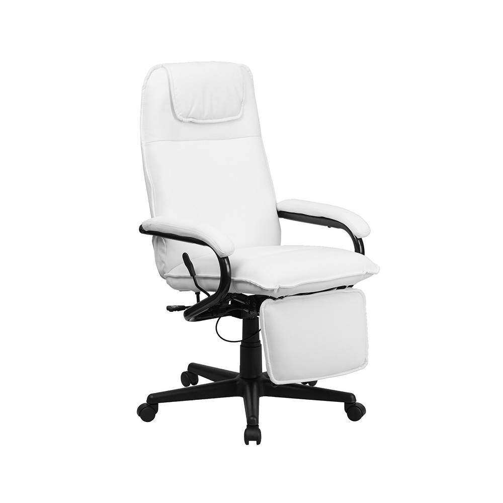 High Back White LeatherSoft Executive Reclining Ergonomic Swivel Office Chair with Arms