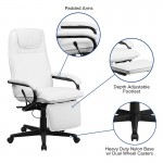 High Back White LeatherSoft Executive Reclining Ergonomic Swivel Office Chair with Arms