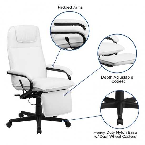 High Back White LeatherSoft Executive Reclining Ergonomic Swivel Office Chair with Arms