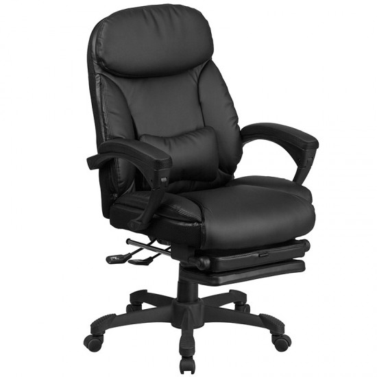 High Back Black LeatherSoft Executive Reclining Ergonomic Swivel Office Chair with Comfort Coil Seat Springs and Arms