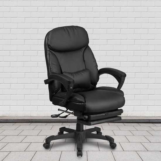 High Back Black LeatherSoft Executive Reclining Ergonomic Swivel Office Chair with Comfort Coil Seat Springs and Arms