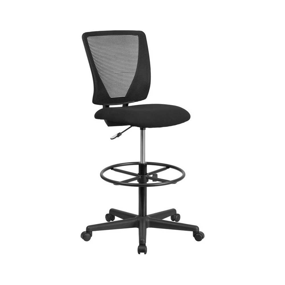 Ergonomic Mid-Back Mesh Drafting Chair with Black Fabric Seat and Adjustable Foot Ring